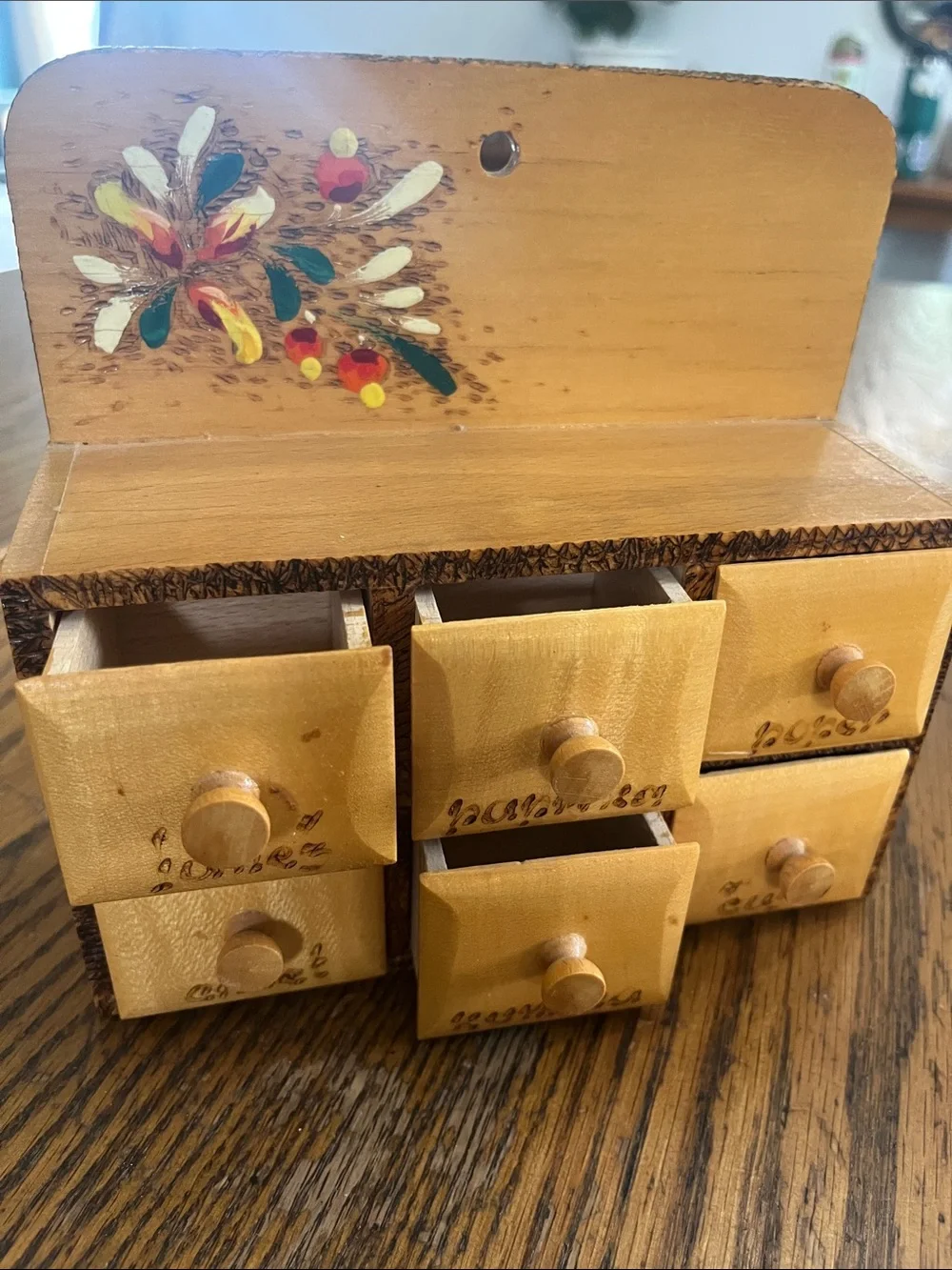 Cottagecore Hand-Painted Wooden 6-Drawer Storage Organizer in Natural Wood
